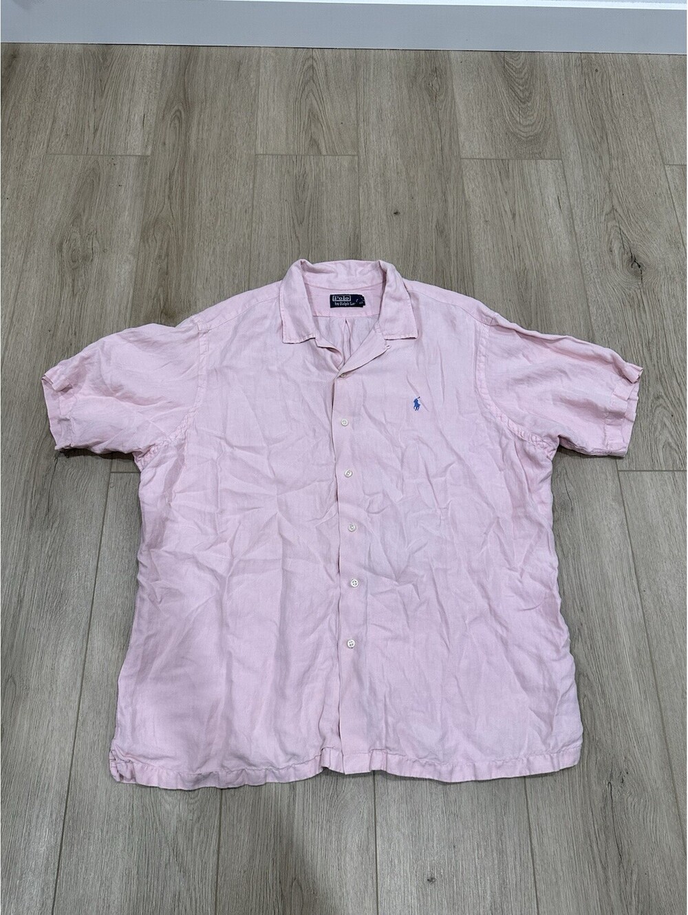 Polo Ralph Lauren Short Sleeve Shirt Pink Linen Silk Blend Size 2XL Vtg